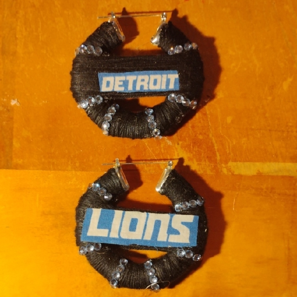 Detroit Lions Black and Blue Hoop Earrings